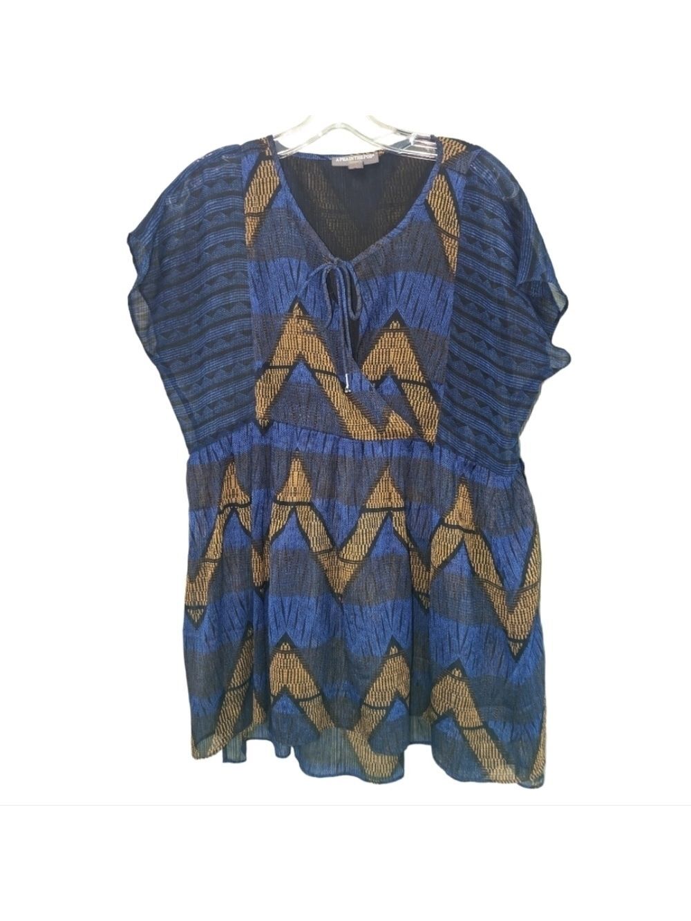 Pea in a Pod Sheer Navy Gold Black print Coverup Flawed Size Medium